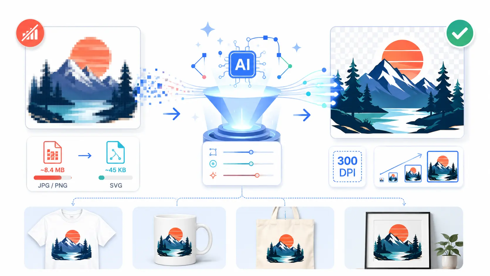 Best Way to Convert Low Res Images to Print Ready SVG with AI - POD Design Guide 2026
