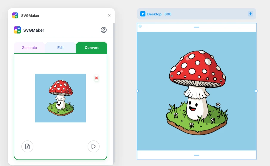SVGMaker Convert tab in Framer - AI raster to SVG conversion