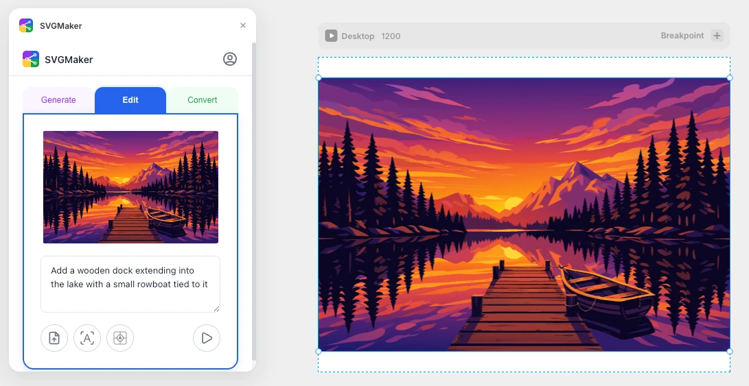 SVGMaker Edit tab in Framer - AI-powered SVG editing with natural language